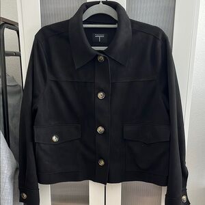 T Tahari Black Utility Jacket with Collared Neckline